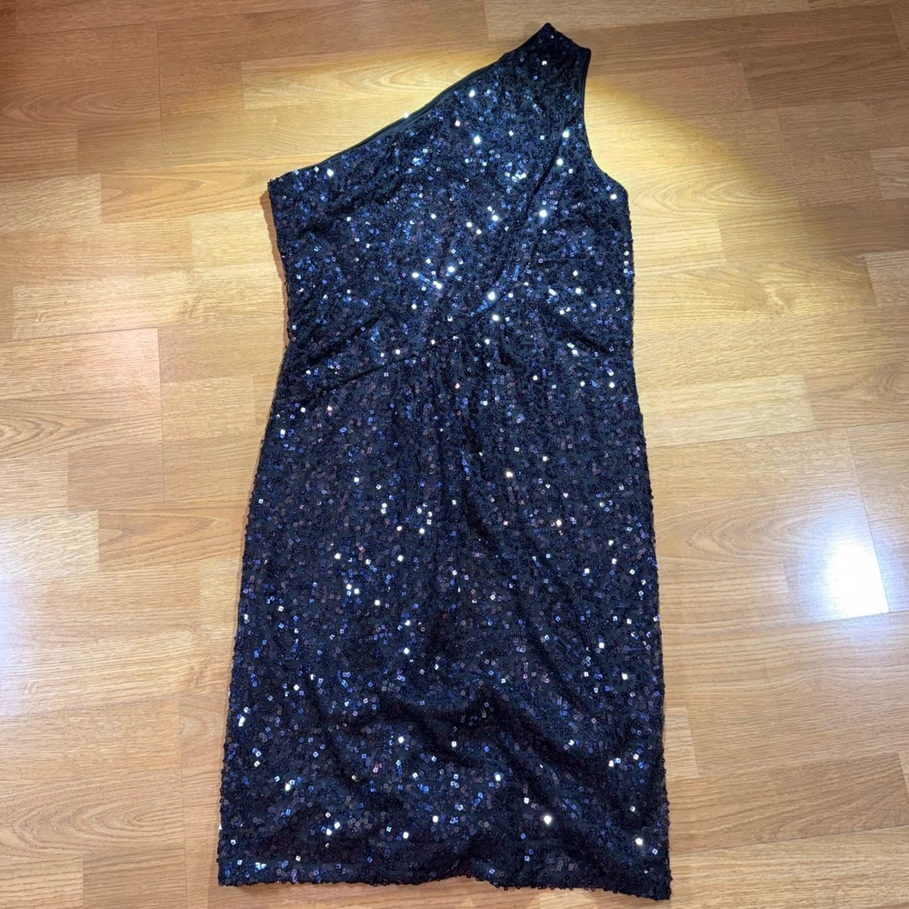 Jessica Howard Navy Blue Sequin One Shoulder Cocktail Dress JH2M9696 Womens 10
